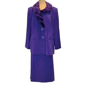 Natasia Collection Faux Fur Collar Purple formal skirt suit set Mother of bride
